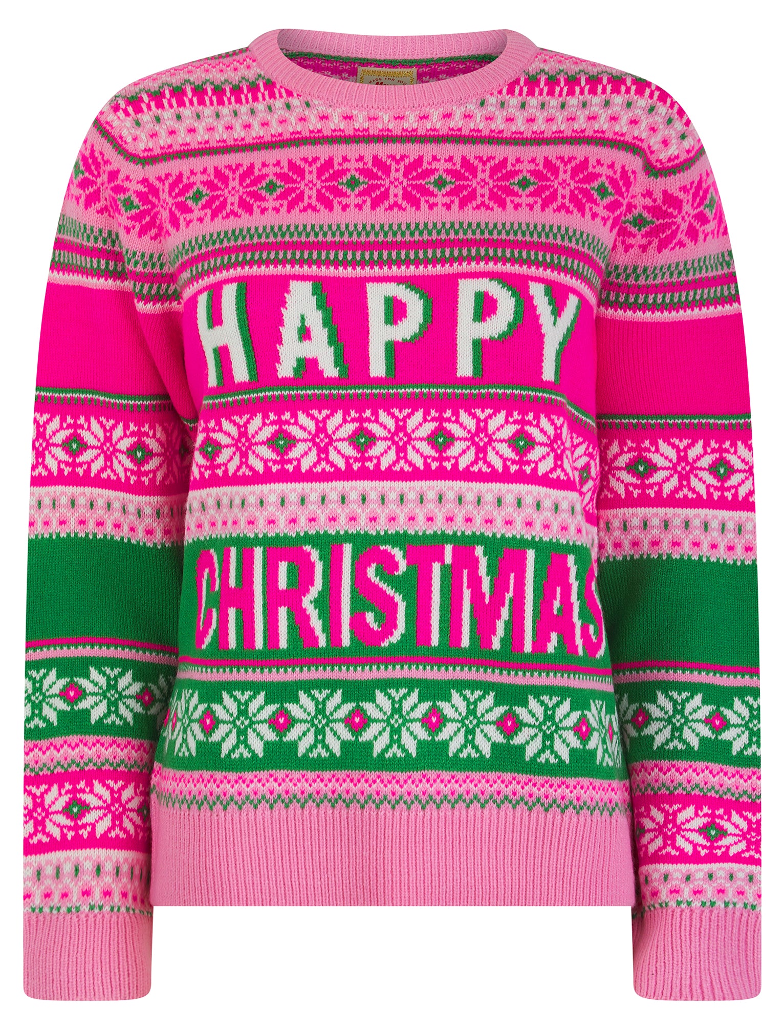Jumpers Women's Joyful Jacquard Nordic Fair Isle Style Novelty Christmas Jumper in Prism Pink - Merry Christmas / 10 - Tokyo Laundry
