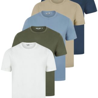 5 Pack T-Shirts Spectre (5 Pack) Crew Neck Cotton T-Shirts in Dark Denim / Trench Coat / Rainwashed Blue / Mulled Basil / Snow White / S - Tokyo Laundry