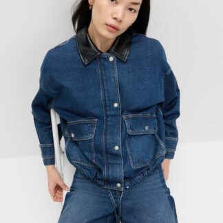 M&S Denim Relaxed Bomber Jacket Medium Indigo