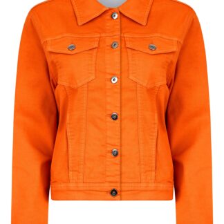 Coats / Jackets Feather Women's Stretch Cotton Denim Jacket in Celosia Orange - Amara Reya / 12 - Tokyo Laundry
