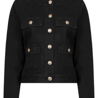 Coats / Jackets Morlich Women's Stretch Cotton Collarless Denim Jacket in Black - Amara Reya / 10 - Tokyo Laundry