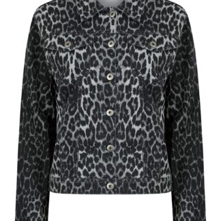 Coats / Jackets Zephyr Women's Stretch Cotton Denim Jacket in Grey Leopard Print - Amara Reya / 12 - Tokyo Laundry