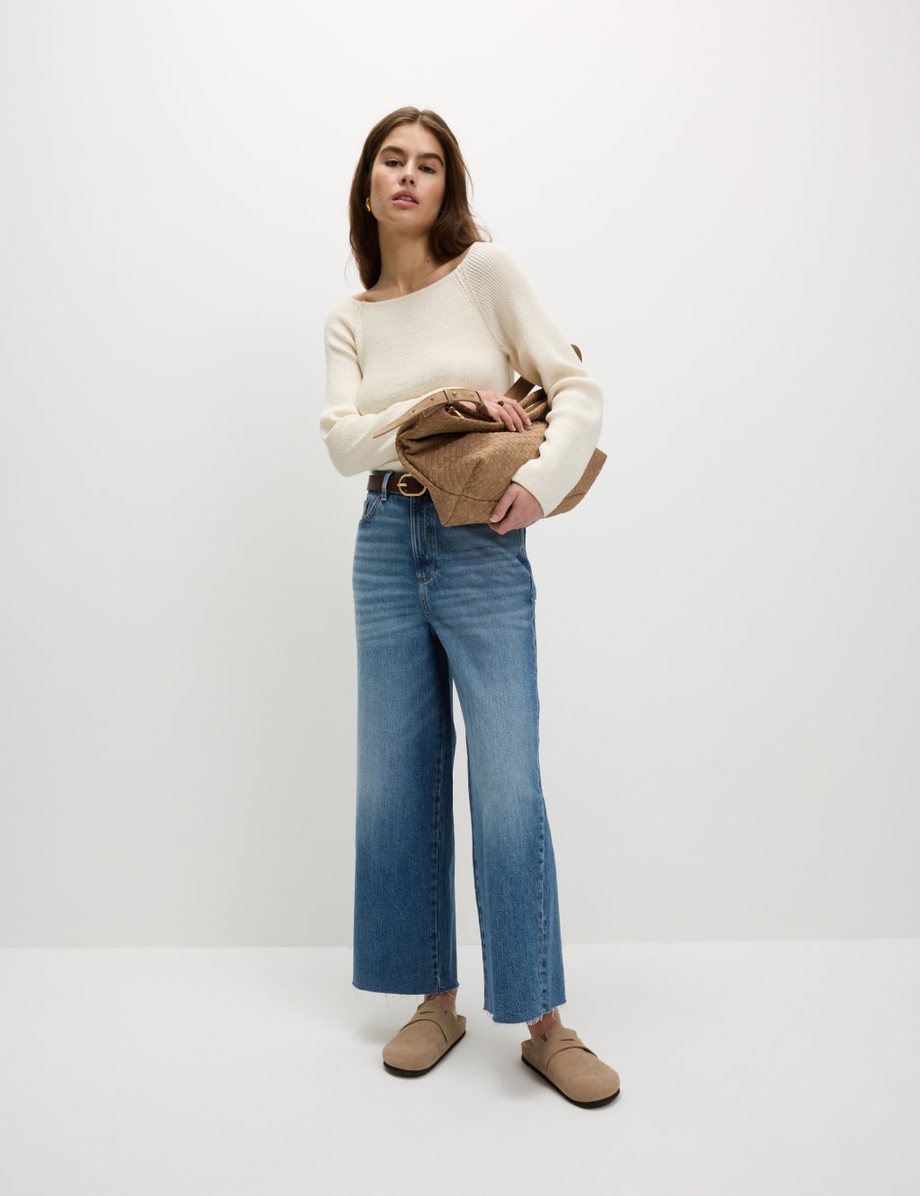 M&S Wide Leg Cropped Jeans Medium Indigo